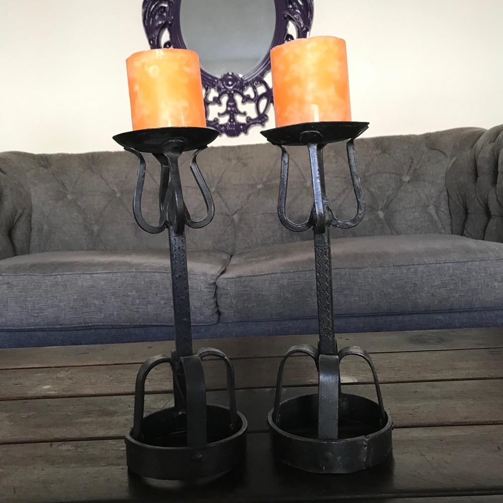 Gothic Hand Forged Wrought Iron Candle Holders